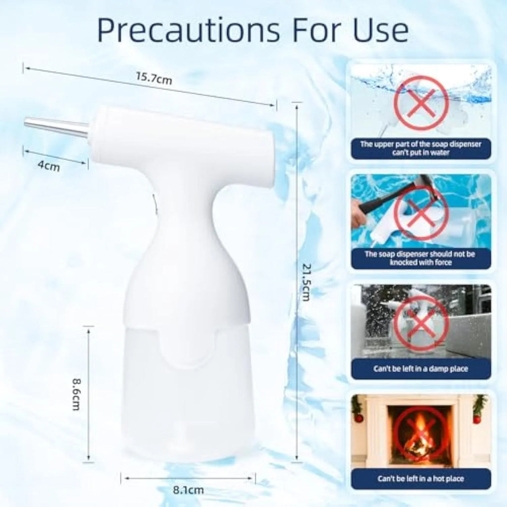 White electric foam soap dispenser with two nozzles and a USB charging cable for pet and home cleaning.
