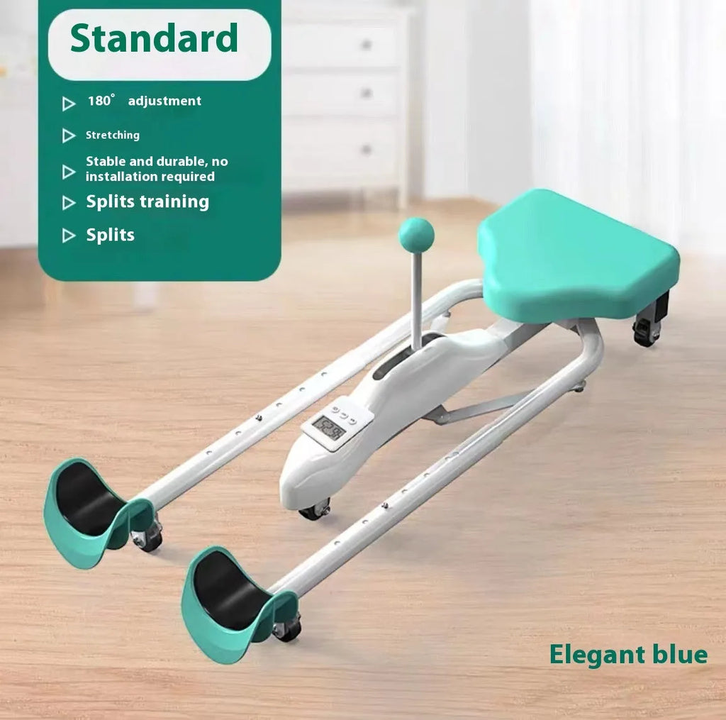 Pink and blue horse leg opener stretching equipment with steel frame, foam padding, and optional backrest.