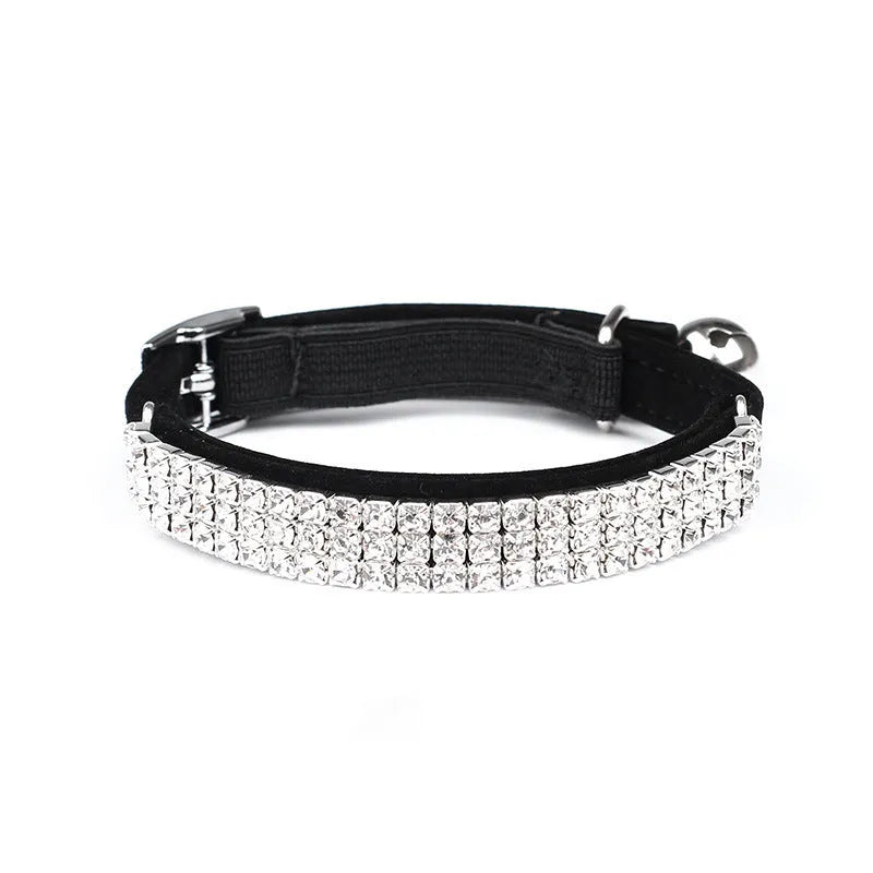 Suede cat collar with rhinestones in five colours, adjustable from 20cm to 30cm length