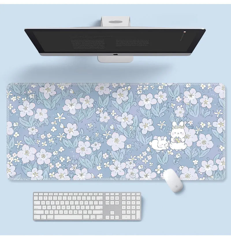 Large floral pattern mouse pad with thermal transfer cartoon designs on natural rubber cloth