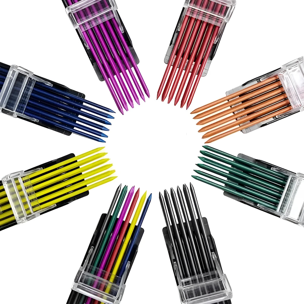 Boxed mechanical pencil replacement leads pack of 12 in rainbow colours in plastic container