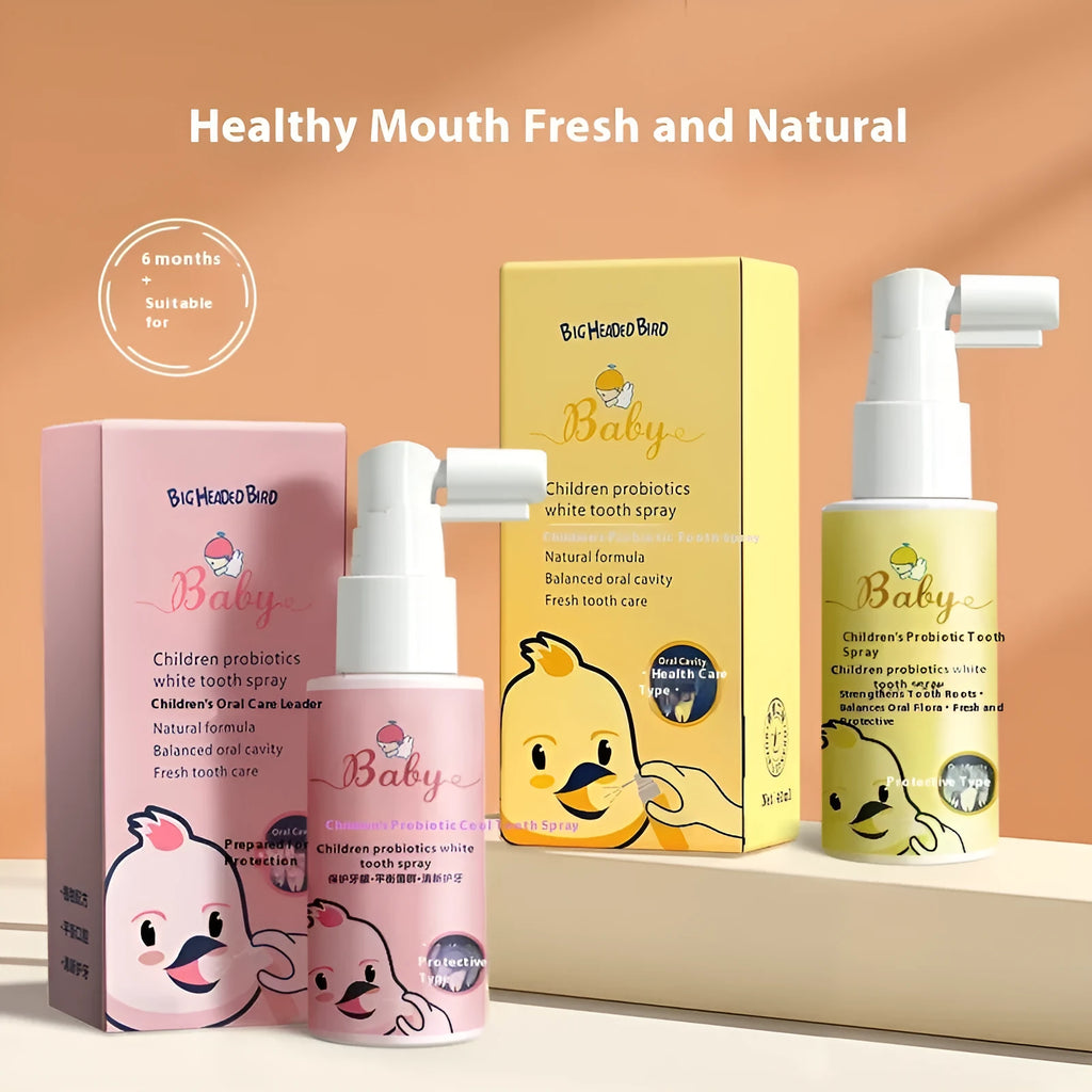 Children's probiotics white teeth cleaning spray 40ml bottle with strawberry or orange flavour options