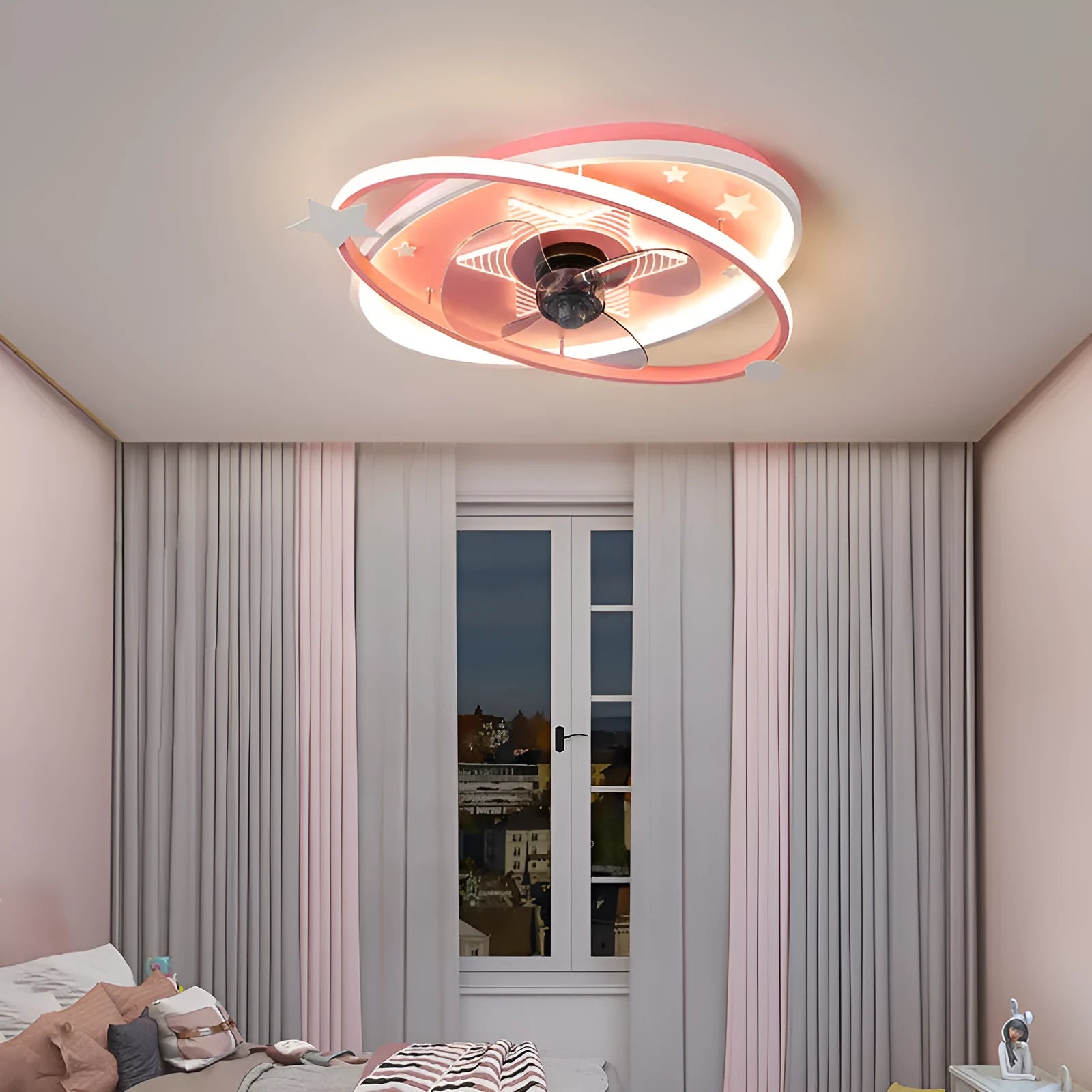 Modern simple children's bedroom chandelier with iron construction and acrylic shade