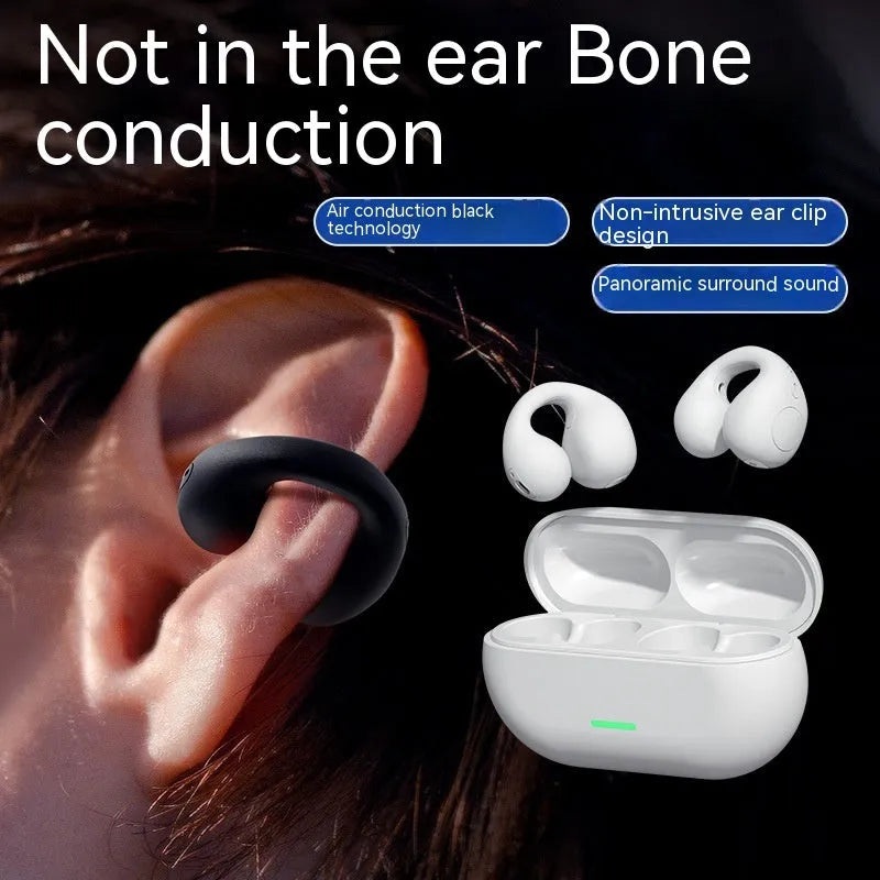 Wireless ear clip Bluetooth headset in black with breathing light, comfortable not in-ear design for sports