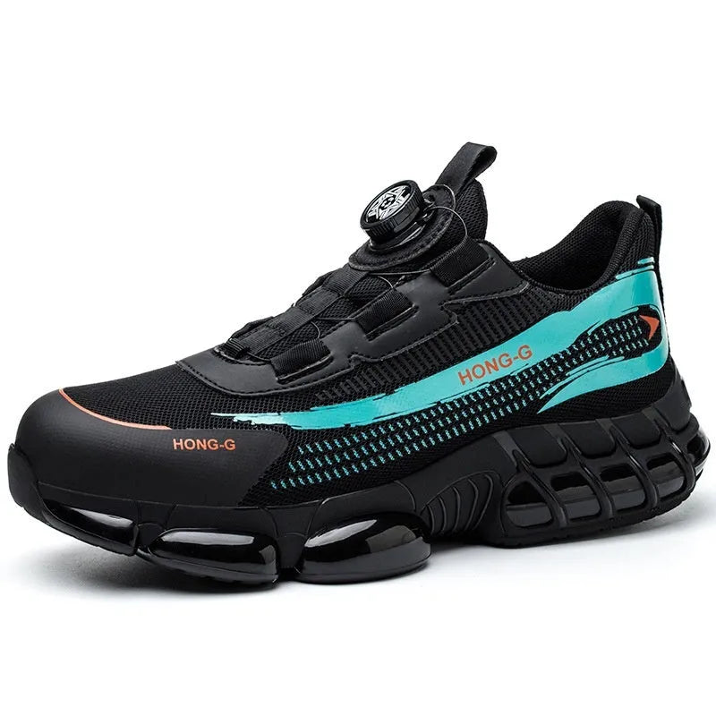 Lightweight flyknit work safety shoes with steel toe protection in black colour