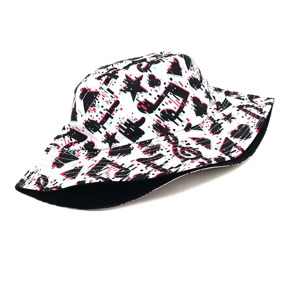 Musical note pattern printing polyester bucket hat with dome crown style for outdoor sun protection