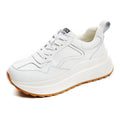 Women's white cowhide leather casual sports shoes with cross-strap and English muffin heel design