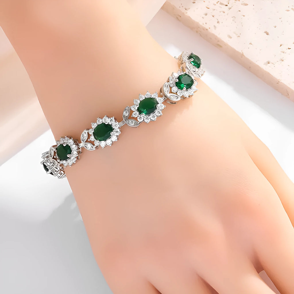 Simple inlaid zircon women's bracelet in environmentally friendly alloy showing gemstone colour variations