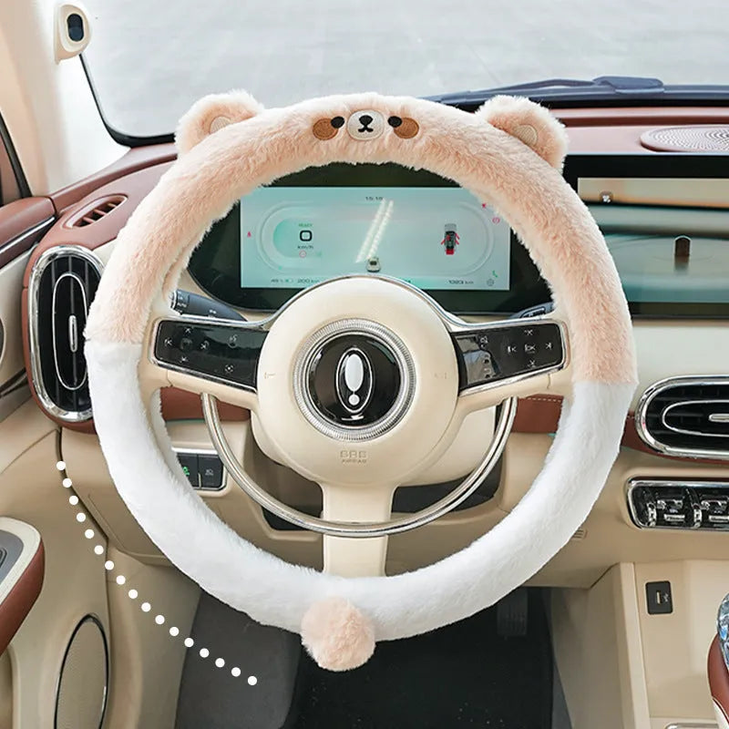 Fleece steering wheel cover with embroidered animal design for 38cm diameter steering wheels