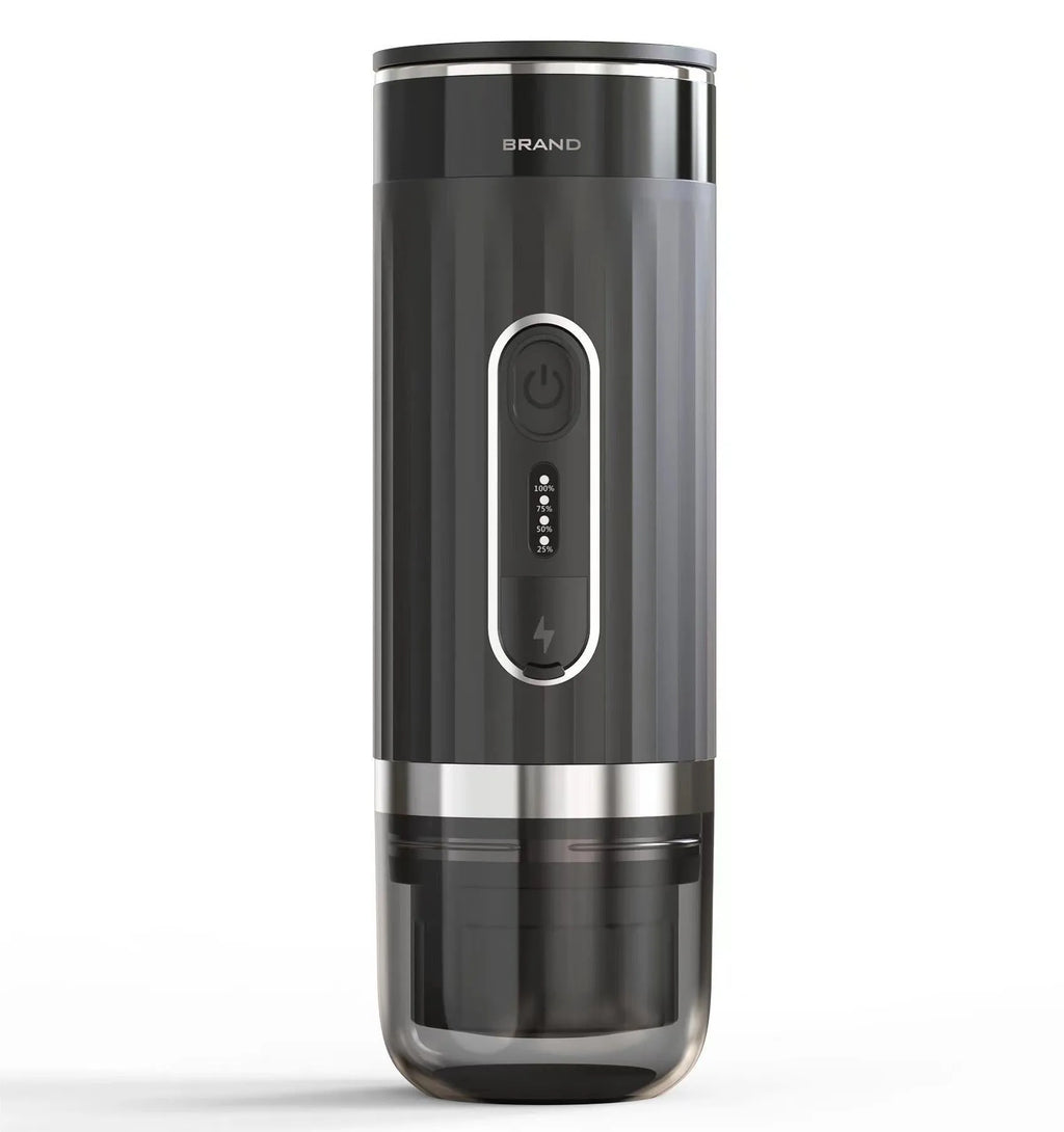 Black portable K-Cup coffee machine for use in car, camping and travel