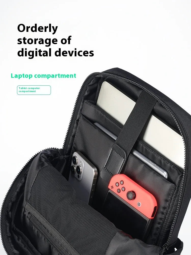 Oxford cloth computer backpack in black with multiple storage compartments