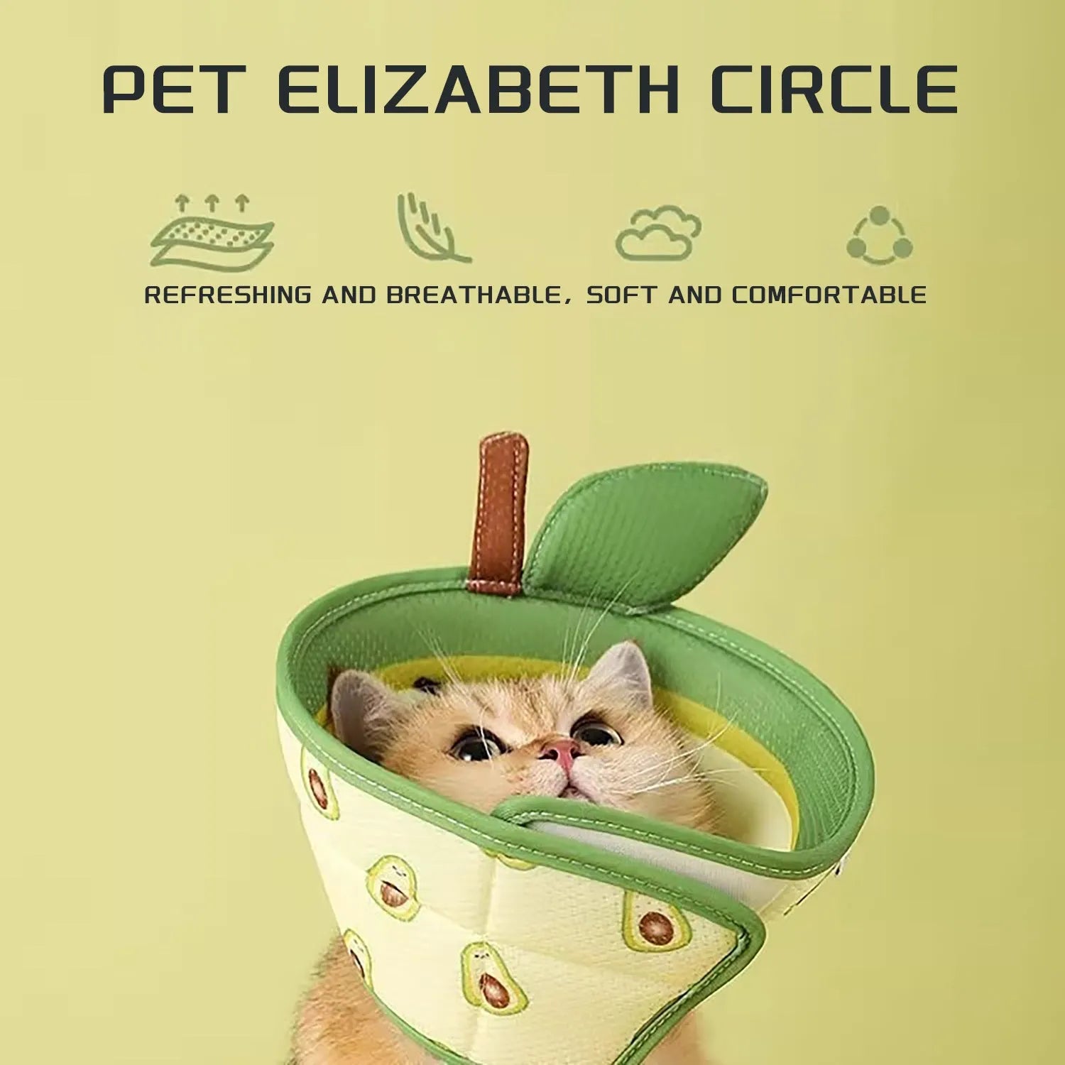 Soft grey cat recovery cone collar with adjustable strap on table