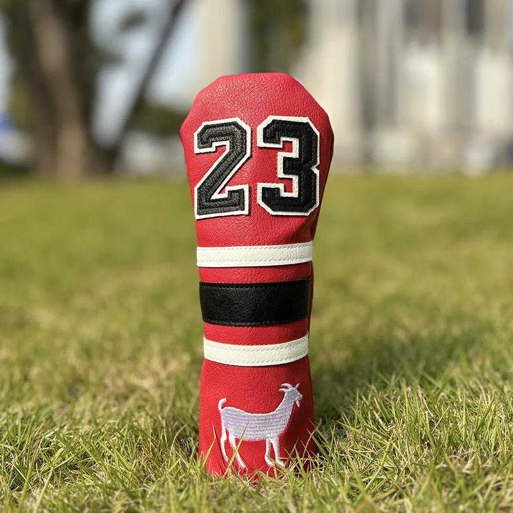 Set of four matching PU golf club headcovers: driver, two fairway woods, and a square putter sleeve in a chosen colour.