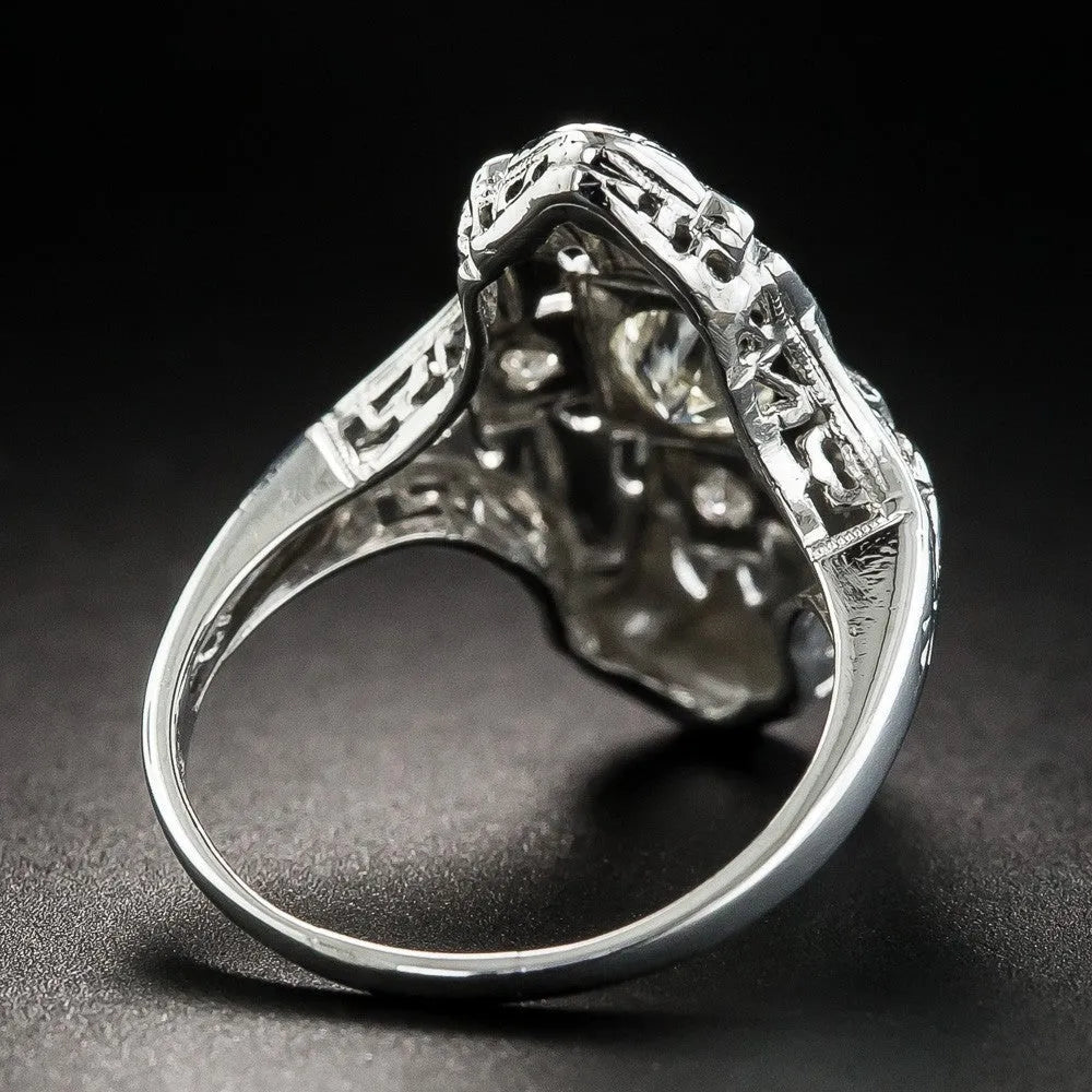 Hollow copper ring with electroplated silver finish and diamond studding in geometry shape