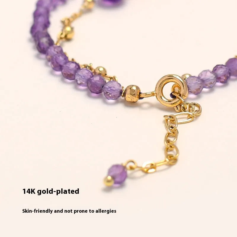Amethyst coloured Chinese style bracelet with electroplated crystal diamond shapes for women