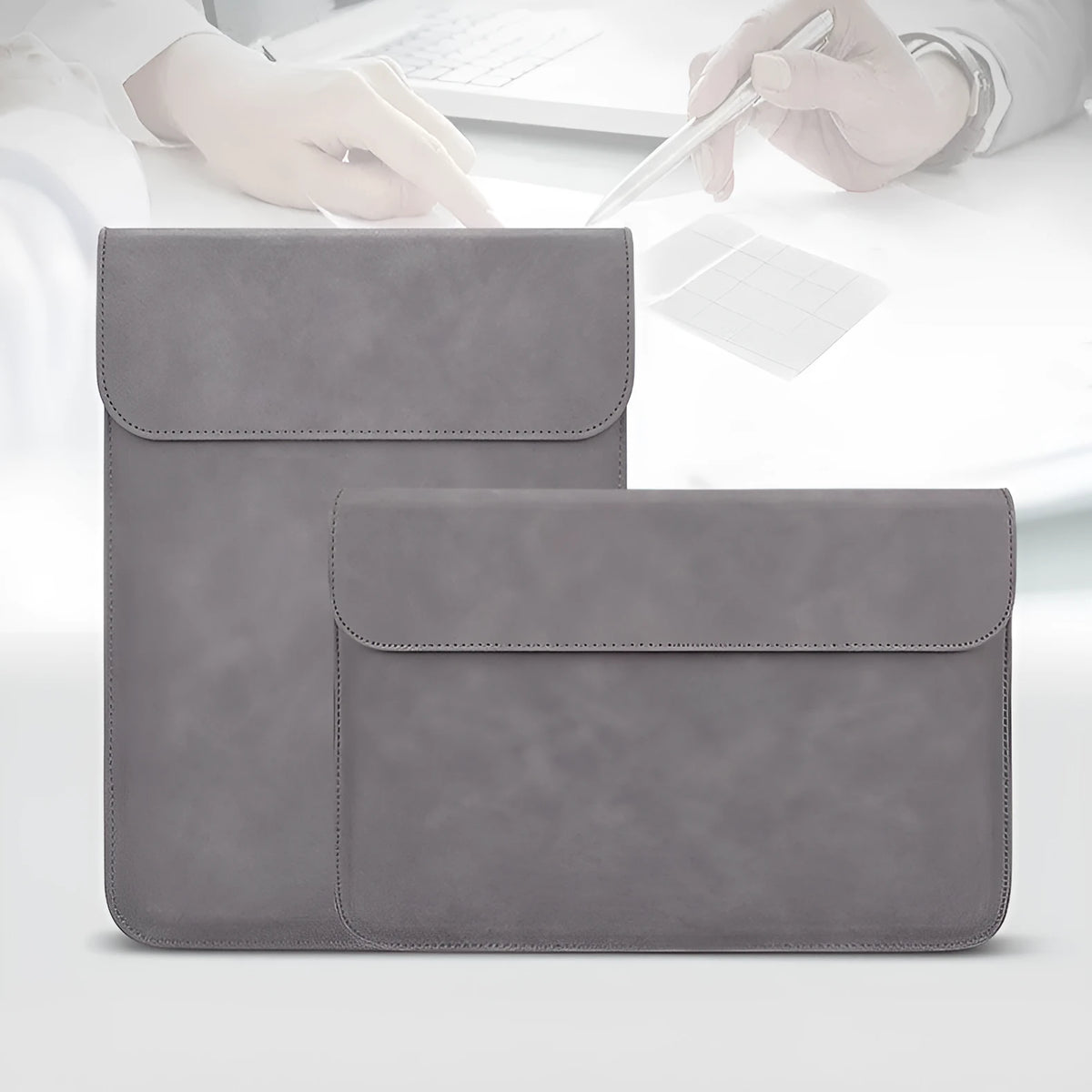 Women's laptop inner case holster with zipper compartments, waterproof anti-theft clutch bag in grey pink white yellow.