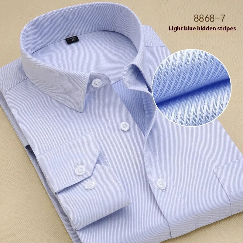Men's black cotton business shirt with slim fit, long sleeves and cardigan collar