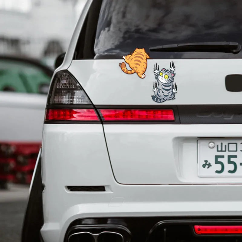 Scratch cat car sticker set three PVC decals in big medium small sizes