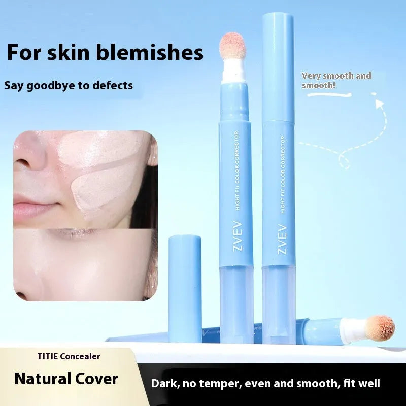 Concealer cream with sponge brush applicator showing three colour shade options