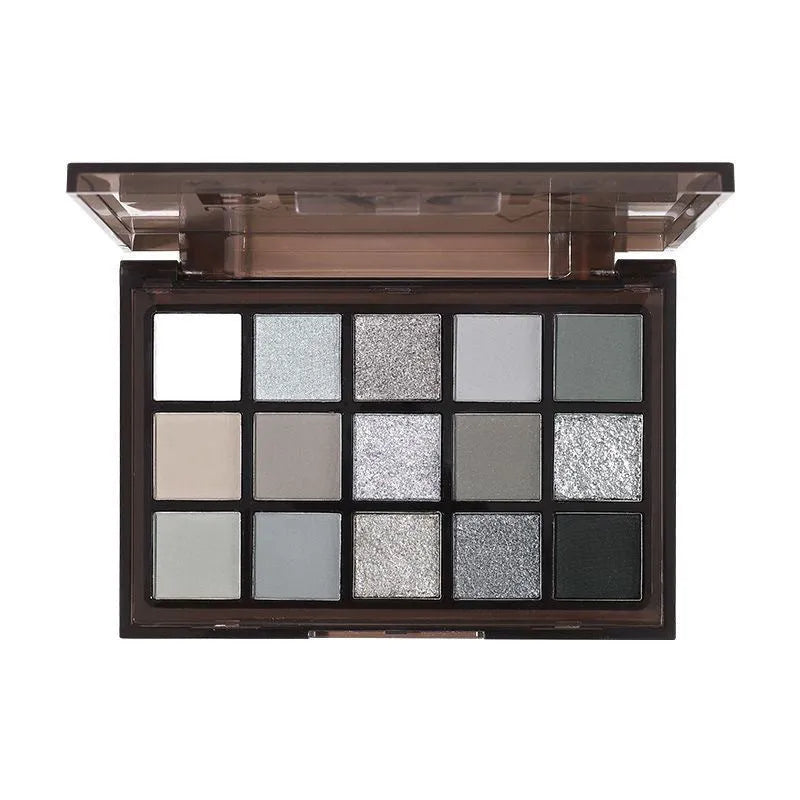 15-colour eye shadow palette with matte and shimmer finishes in smoky earth tones
