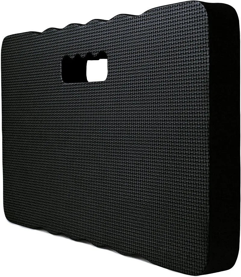 Blue Eva foam garden kneeler pad measuring 45 by 28 centimetres on grass.