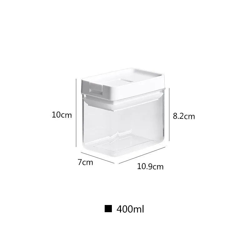 White Japanese-style transparent plastic grain storage container with 400ml capacity