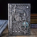 A5 leather notebook with embossed 3D warrior design on the cover.
