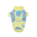 Blue and yellow striped wool dog jumper for small breeds including Xi Shi, Schnauzer, Bichon on mannequin