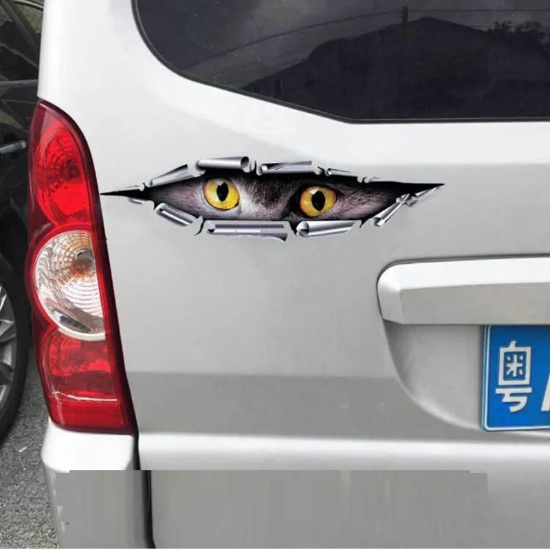 3D Tiger Eye and Eagle Eye car bumper sticker on vehicle door measuring 10x35cm