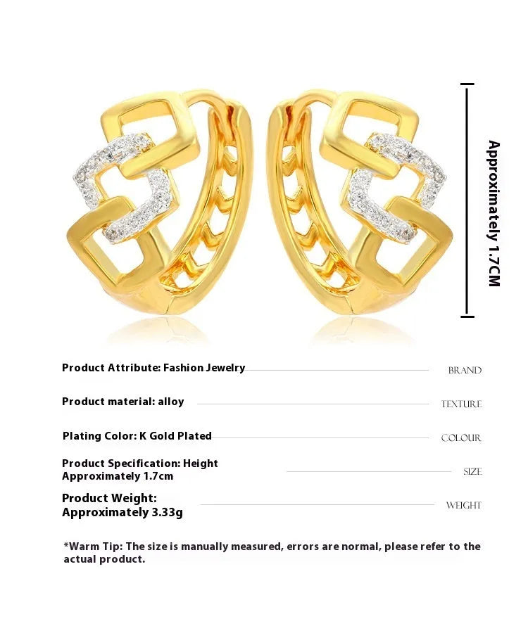 Gold geometric hollow-out drop earrings with colour separation ear clip