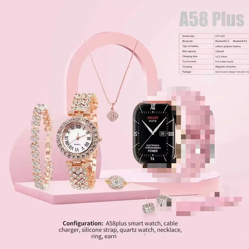 A58Plus smart watch in black on wrist showing time display, with Bluetooth calling and long battery life features.