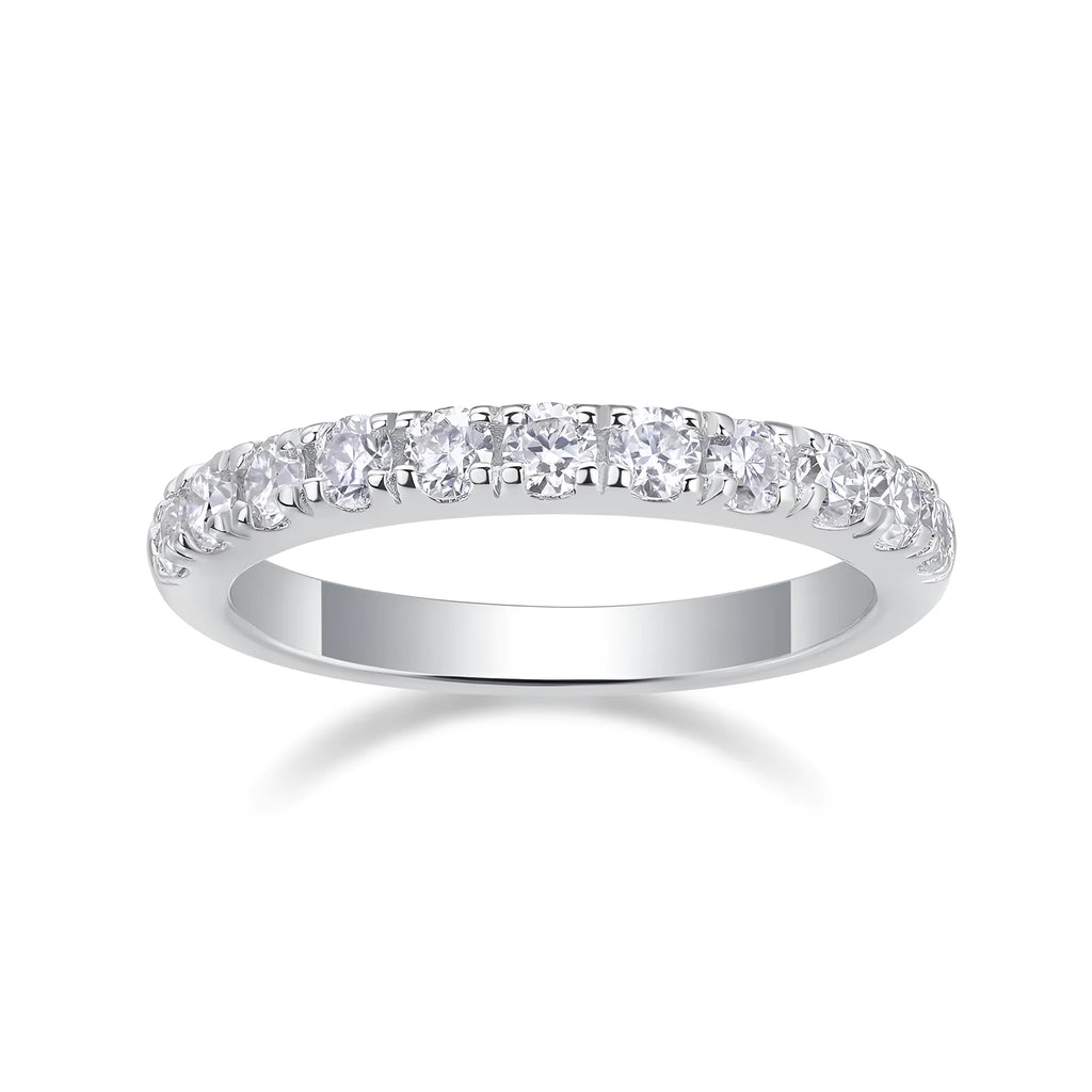 Parallel World moissanite wedding ring set in gold and rose gold on a gift box