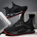 Men's black mesh running shoes with rubber sole and lace-up closure displayed on white background