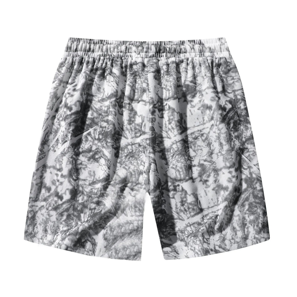 Men's corduroy camouflage pattern athletic shorts in a straight-leg style with a high waist.