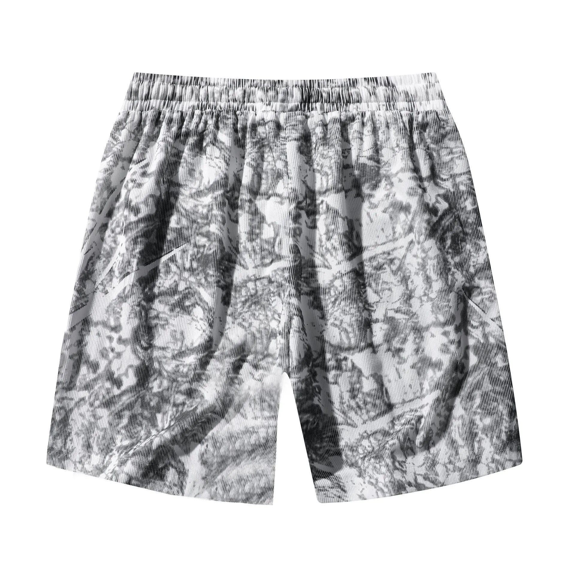 Men's corduroy camouflage pattern athletic shorts in a straight-leg style with a high waist.