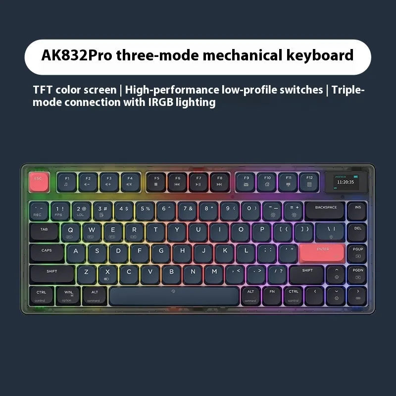 Ajazz AK832PRO three-mode mechanical keyboard in green colour with RGB lighting and compact 81-key layout.