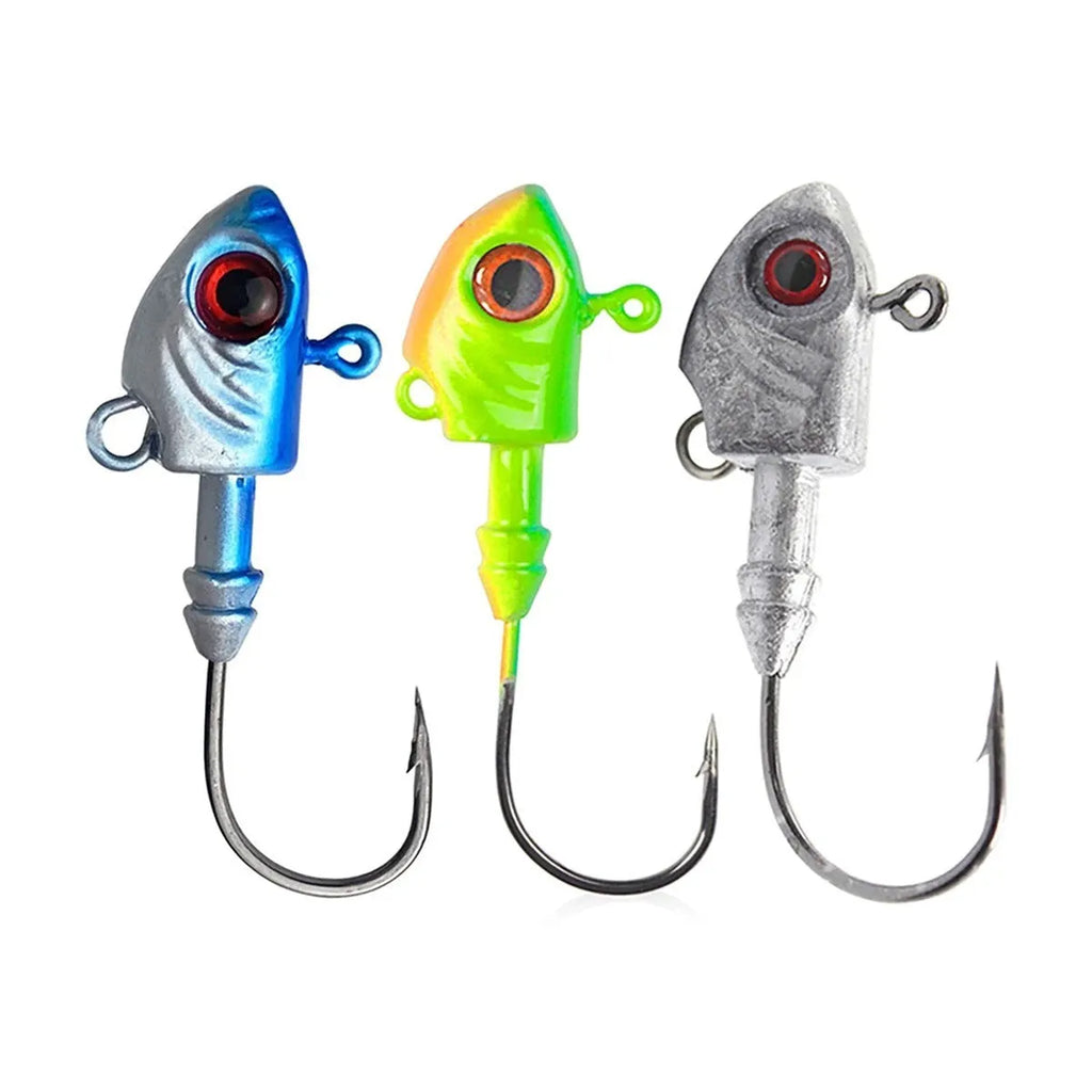 Beizheng Road yayu shaped lead head fishing lure in blue, sliver or yellow with weed guard