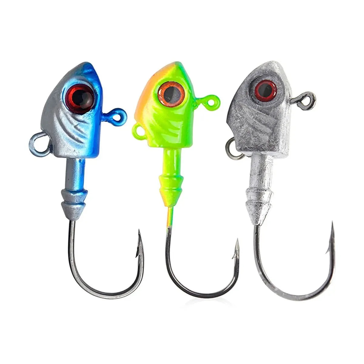 Beizheng Road yayu shaped lead head fishing lure in blue, sliver or yellow with weed guard