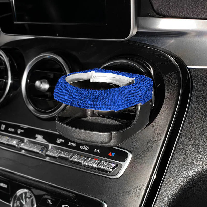 Car air vent cup holder bracket with rhinestone decoration in white diamond pattern
