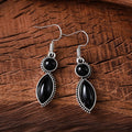 Vintage bohemian geometric pendant earrings with black and purple electroplated finish on zinc alloy