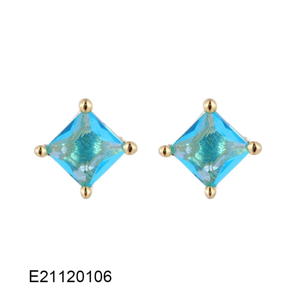 Brass gold-plated drop earrings with pear-shaped zircon stones in candy colours
