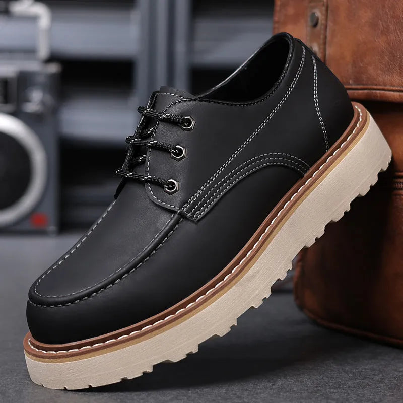 Men's black and brown Martin boots with round toe and non-slip rubber sole