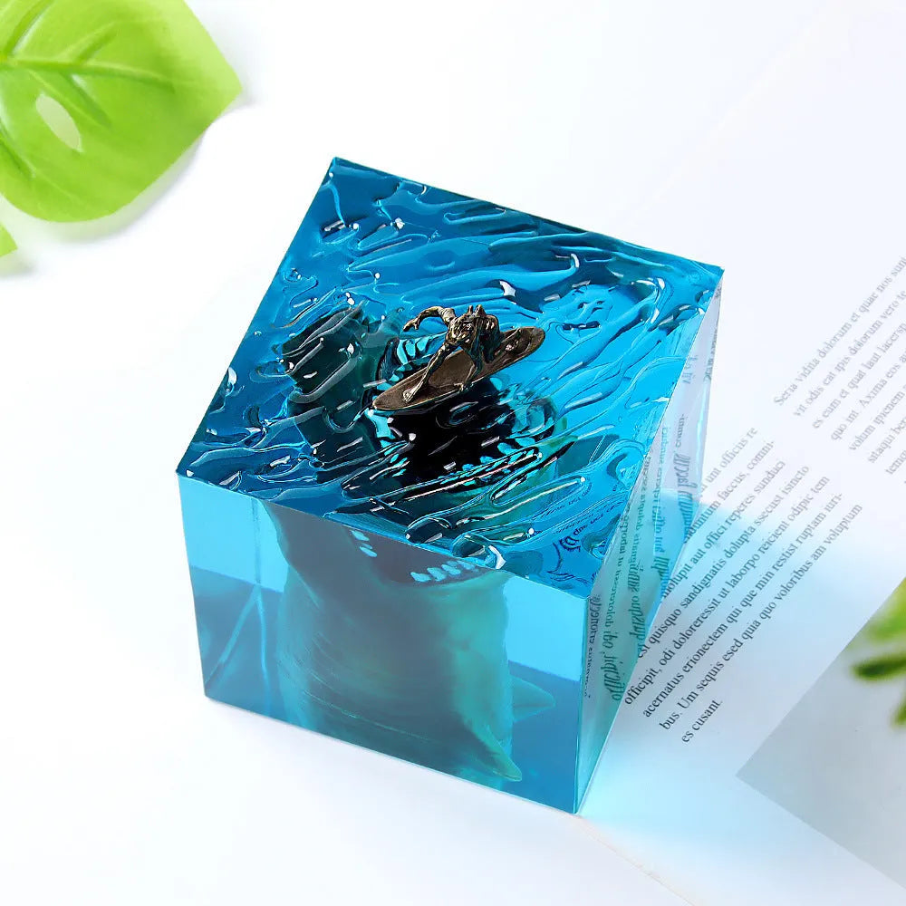 Ocean shark surfer crystal resin craft night light ornament with lamp holder