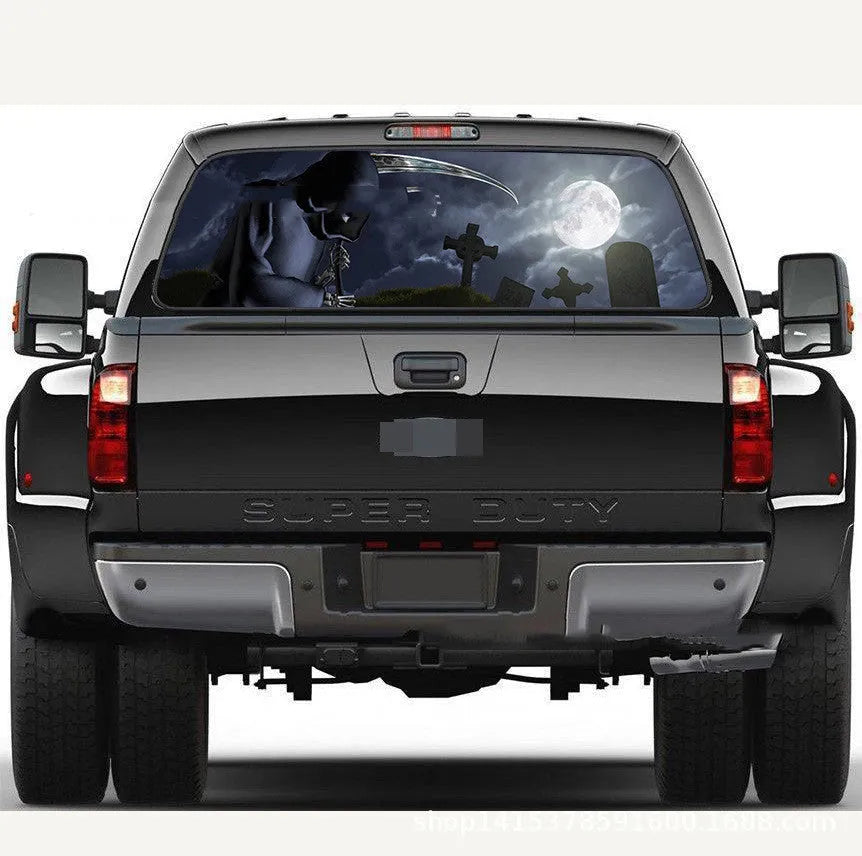 Death Graveyard rear windshield sticker for SUV and pickup truck, available in 135x36cm and 147x46cm.