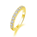 Parallel World moissanite wedding ring set in gold and rose gold on a gift box