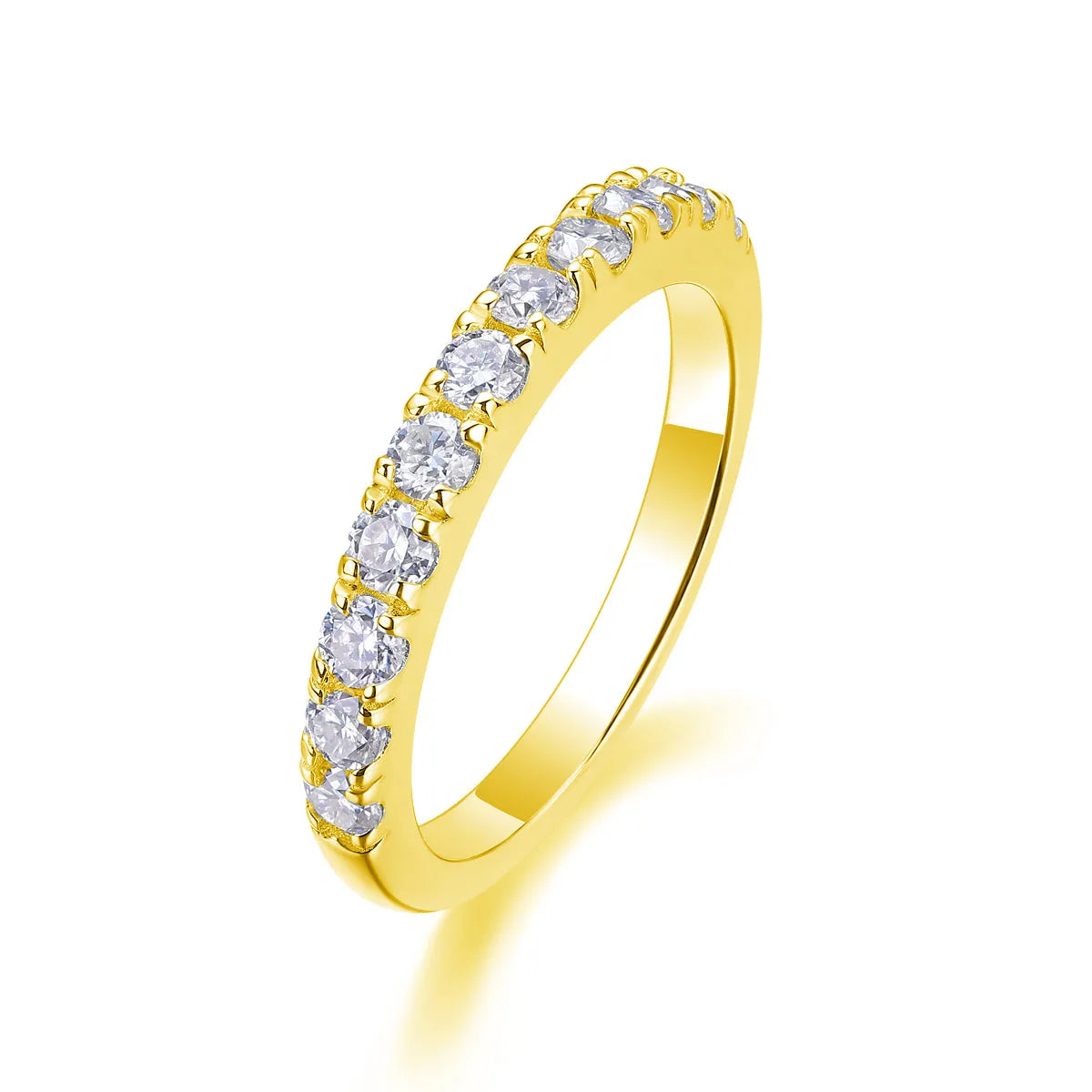 Parallel World moissanite wedding ring set in gold and rose gold on a gift box