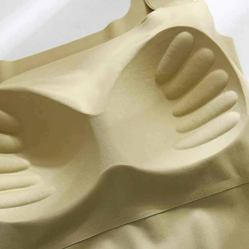 Women's non-marking seamless nylon sling vest with chest pad in light blue, shown from the back.