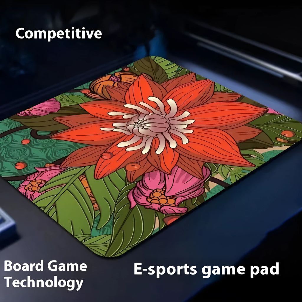 Thickened e-sports mouse pad with non-slip rubber base, fine rice noodles surface, Chrysanthemum pattern, 3mm thickness
