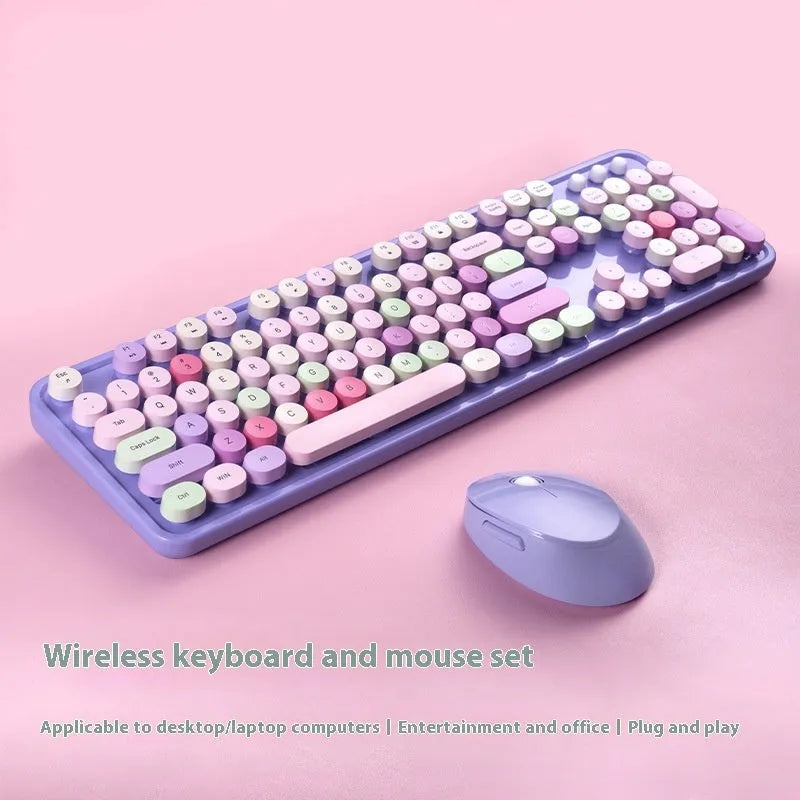 Wireless keyboard and mouse set in mixed colour options with photoelectric connectivity
