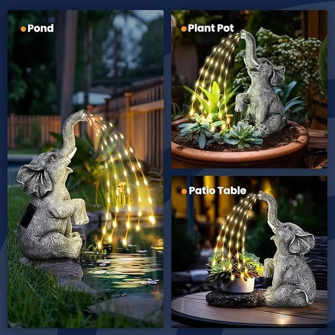 Elephant outdoor garden sculpture with LED lighting in resin construction